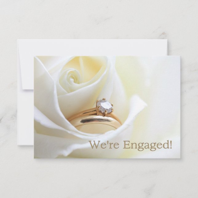 white rose and rings engagement announcement (Front)