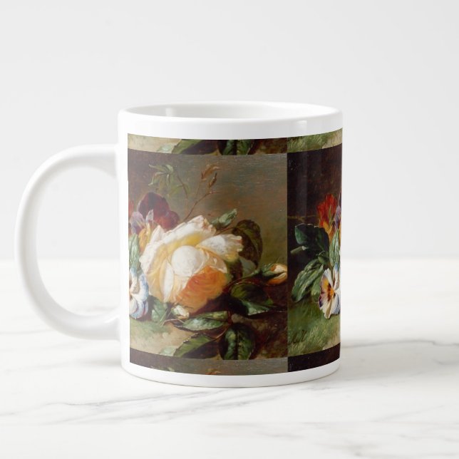 White Rose and Violets at the Edge of the Wood Large Coffee Mug (Left)