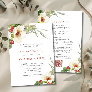 White Rose and Wild Strawberry Wedding Invitation