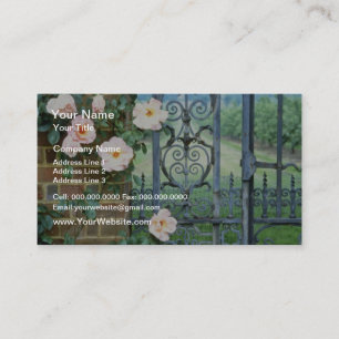 white Rose And Wrought Iron Gate flowers Business Card