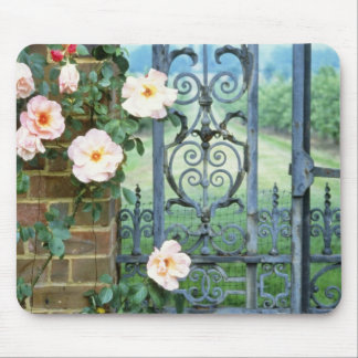 white Rose And Wrought Iron Gate flowers Mouse Mat