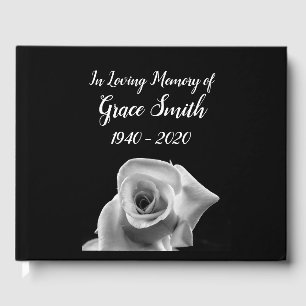 White rose art funeral memory guest book