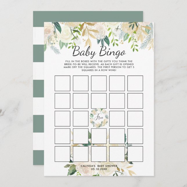 White Rose | Baby Shower Bingo Game Invitation (Front/Back)
