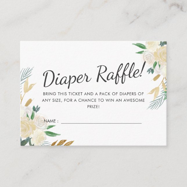 White Rose | Baby Shower |Diaper Raffle Game Enclosure Card (Front)