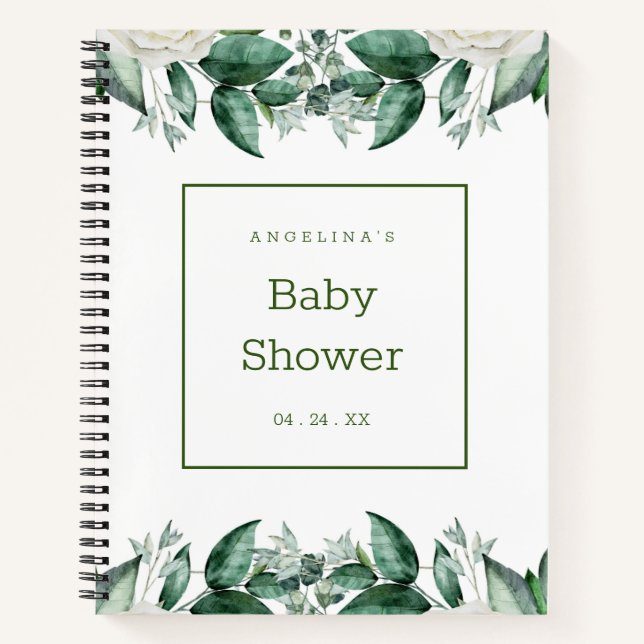 White Rose Baby Shower Gift List Notebook (Front)