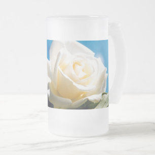 White Rose Beauty Frosted Glass Beer Mug