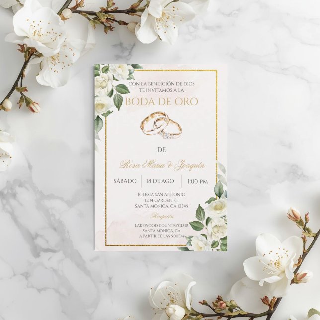  White rose Beige Boda de oro  Invitation (Creator Uploaded)