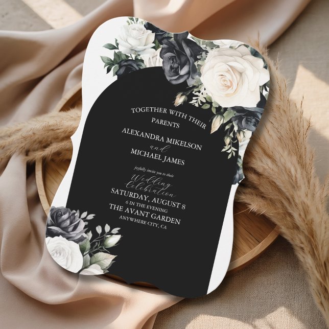 White Rose Black Elegant Wedding Invitation (Creator Uploaded)
