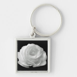 White Rose Blossoms Flowers Garden Peace Love Art Key Ring