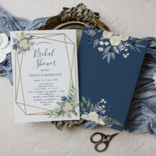 White Rose Blue Floral Bridal Shower Invitation