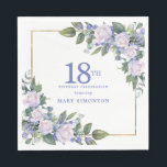 White Rose Blue Floral Custom 18th Birthday Party Napkin<br><div class="desc">New for Summer 2024. White roses and blue flowers create a beautiful and elegant floral border that decorate a gold frame. All text is editable.</div>