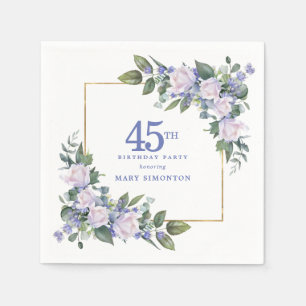 White Rose Blue Floral Custom 45th Birthday Party Napkin