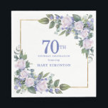 White Rose Blue Floral Custom 70th Birthday Party Napkin<br><div class="desc">New for Summer 2024. White roses and blue flowers create a beautiful and elegant floral border that decorate a gold frame. All text is editable.</div>