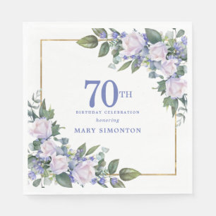 White Rose Blue Floral Custom 70th Birthday Party Napkin