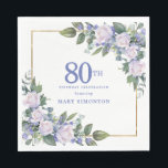 White Rose Blue Floral Custom 80th Birthday Party Napkin<br><div class="desc">New for Summer 2024. White roses and blue flowers create a beautiful and elegant floral border that decorate a gold frame. All text is editable.</div>