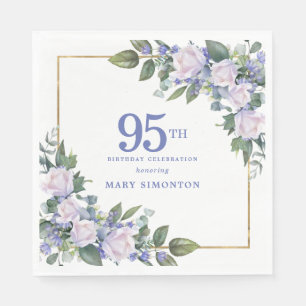 White Rose Blue Floral Custom 95th Birthday Party Napkin