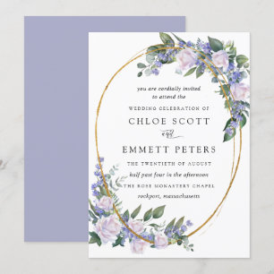White Rose Blue Floral Wedding Invitation