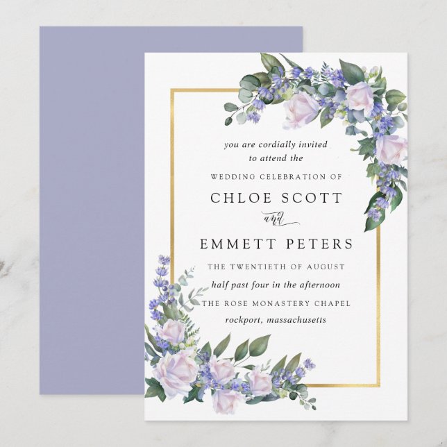 White Rose Blue Floral Wedding Invitation (Front/Back)