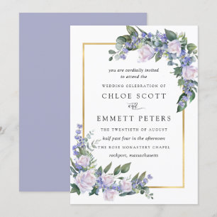 White Rose Blue Floral Wedding Invitation