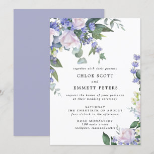 White Rose Blue Floral Wedding Invitation