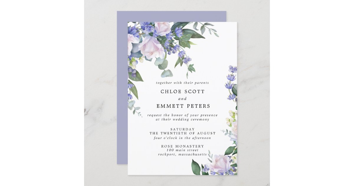 White Rose Blue Floral Wedding Invitation | Zazzle