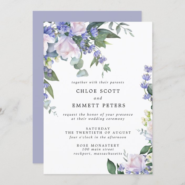 White Rose Blue Floral Wedding Invitation | Zazzle.co.uk