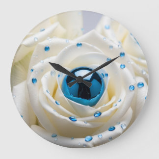 white rose blue pearls clock
