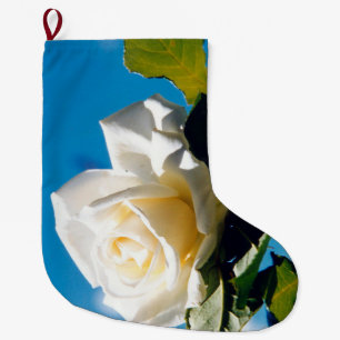 White rose, blue sky  large christmas stocking