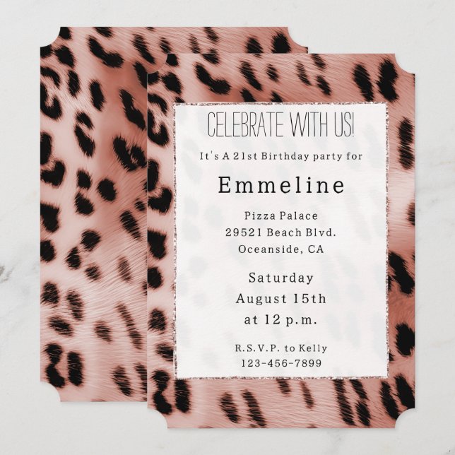 White Rose Blush Pink Leopard Invitation (Front/Back)