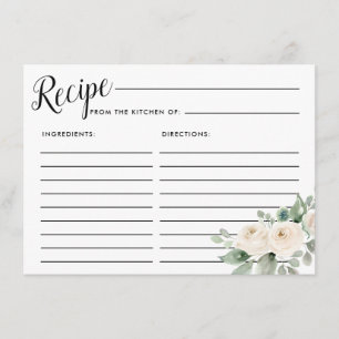 White Rose Botanical Bridal Shower Recipe Card