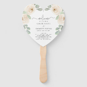 White Rose Botanical Wedding Program Hand Fan