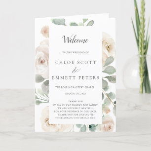 White Rose Botanical Wedding Program Programme