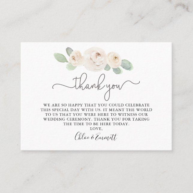 White Rose Botanical Wedding Thank You Place Card (Front)