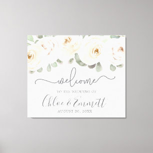 White Rose Botanical Wedding Welcome Sign