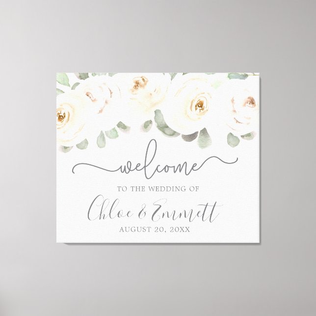 White Rose Botanical Wedding Welcome Sign (Front)