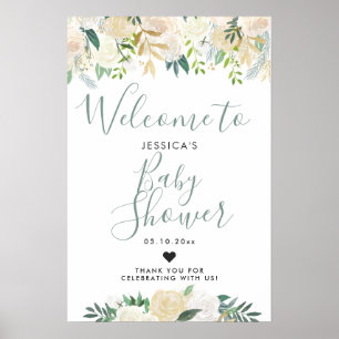 White Rose Bouquet   Baby Shower   Welcome Poster