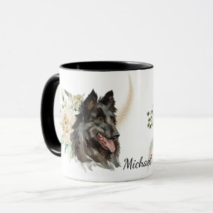 White Rose Bouquet Belgian Tervuren Dog Mug