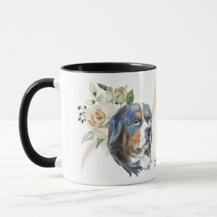 White Rose Bouquet Bernese Mountain Dog Mug