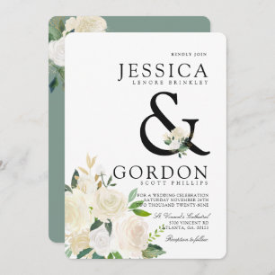 White Rose Bouquet   Bold Ampersand Wedding Invite