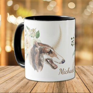 White Rose Bouquet Borzoi Dog Mug