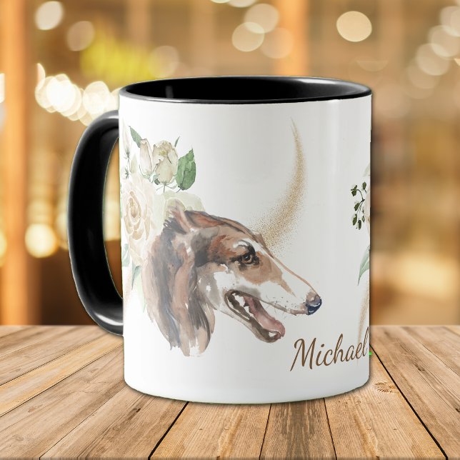 White Rose Bouquet Borzoi Dog Mug (Creator Uploaded)