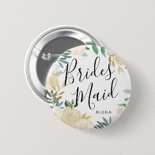 White Rose Bouquet Bouquet Custom Name Wedding 6 Cm Round Badge