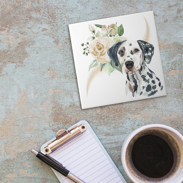 White Rose Bouquet Dalmatian Dog Tile (Creator Uploaded)