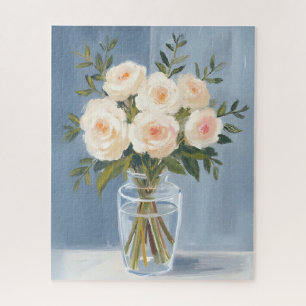 White Rose Bouquet Elegant Watercolor Floral Jigsaw Puzzle