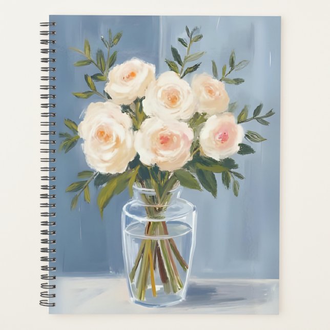 White Rose Bouquet Elegant Watercolor Floral Planner (Front)