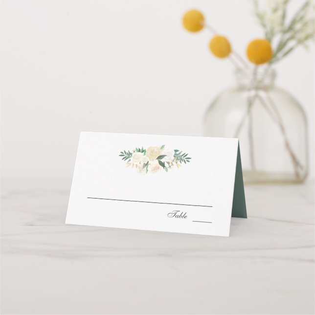 White Rose Bouquet Escort Place Card (Front)