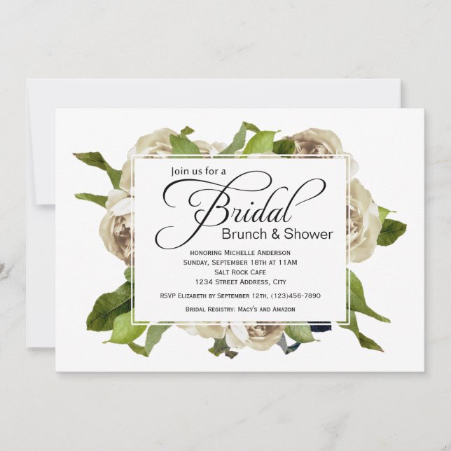 White Rose Bouquet Floral Bridal Shower Invitation (Front)