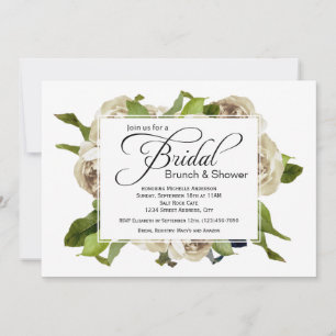 White Rose Bouquet Floral Bridal Shower Invitation
