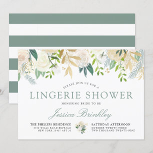 White Rose Bouquet Floral Lingerie Shower Invitation