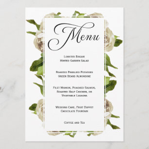 White Rose Bouquet Floral Wedding Menu